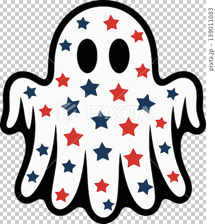 Cute ghost illustration with red and blue stars pattern Cute ghost illustration with red and blue stars pattern 139011083