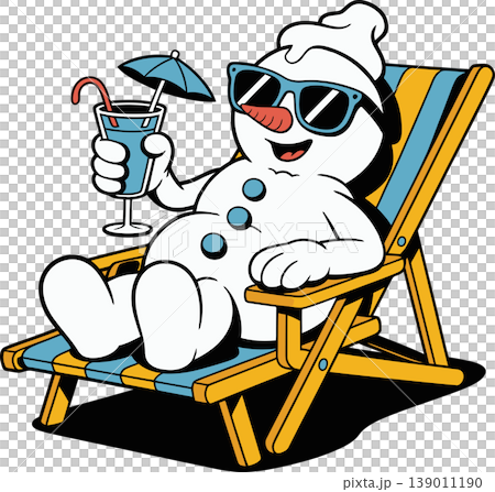 Funny Snowman Relaxing with Drink in Summer Chair Illustration Funny Snowman Relaxing with Drink in Summer Chair Illustration 139011190