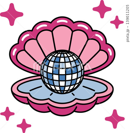 Disco Ball in Pink Shell Cartoon Illustration	 139011205
