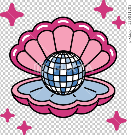 Disco Ball in Pink Shell Cartoon Illustration	 139011205