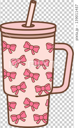 Cute Pink Tumbler with Bows and Straw Illustration Cute Pink Tumbler with Bows and Straw Illustration 139011487