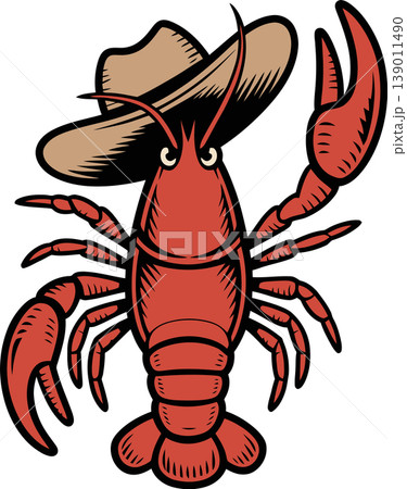 Cowboy Lobster Wearing Hat Vintage Cartoon Illustration	 139011490