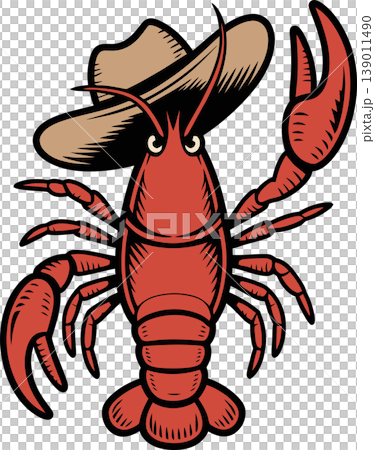 Cowboy Lobster Wearing Hat Vintage Cartoon Illustration	 139011490