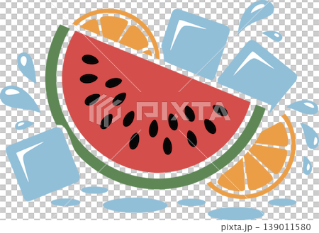 Refreshing Watermelon and Orange with Ice Cubes Illustration Refreshing Watermelon and Orange with Ice Cubes Illustration 139011580