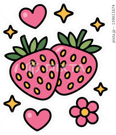 Cute Strawberry Heart and Flower Illustration Cute Strawberry Heart and Flower Illustration 139011674