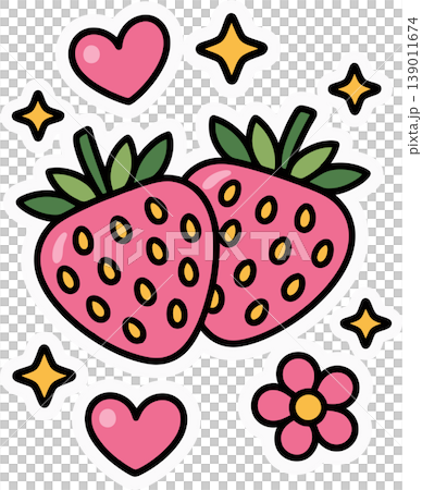 Cute Strawberry Heart and Flower Illustration Cute Strawberry Heart and Flower Illustration 139011674