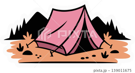 Pink Tent in Mountain Camping Scene Pink Tent in Mountain Camping Scene 139011675