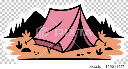 Pink Tent in Mountain Camping Scene Pink Tent in Mountain Camping Scene 139011675