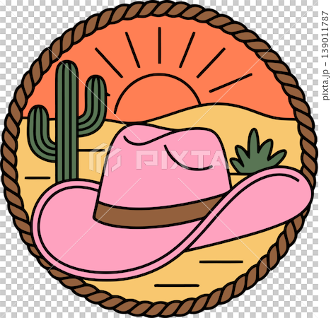 Western Cowboy Hat Desert Sunset Cactus Illustration Western Cowboy Hat Desert Sunset Cactus Illustration 139011787