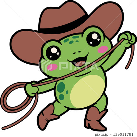 Cute Cowboy Frog with Lasso Illustration Cute Cowboy Frog with Lasso Illustration 139011791
