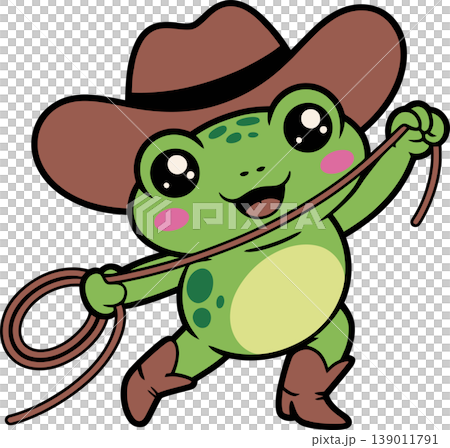 Cute Cowboy Frog with Lasso Illustration Cute Cowboy Frog with Lasso Illustration 139011791