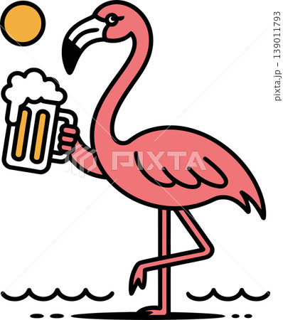 Funny Flamingo Drinking Beer Illustration Funny Flamingo Drinking Beer Illustration 139011793