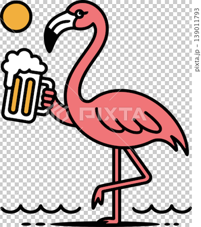Funny Flamingo Drinking Beer Illustration Funny Flamingo Drinking Beer Illustration 139011793