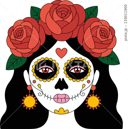 Dia de los muertos sugar skull woman illustration Dia de los muertos sugar skull woman illustration 139011900