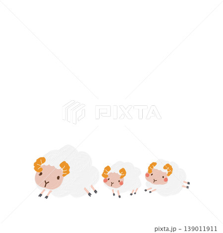 かわいい親子イラスト ヒツジ3頭セット 手描き 背景透過 かわいい親子イラスト ヒツジ3頭セット 手描き 背景透過 139011911