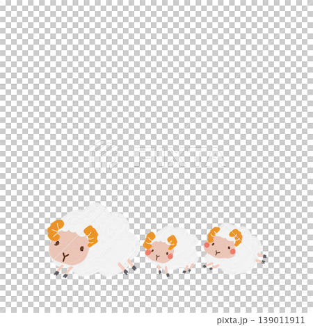 かわいい親子イラスト ヒツジ3頭セット 手描き 背景透過 かわいい親子イラスト ヒツジ3頭セット 手描き 背景透過 139011911