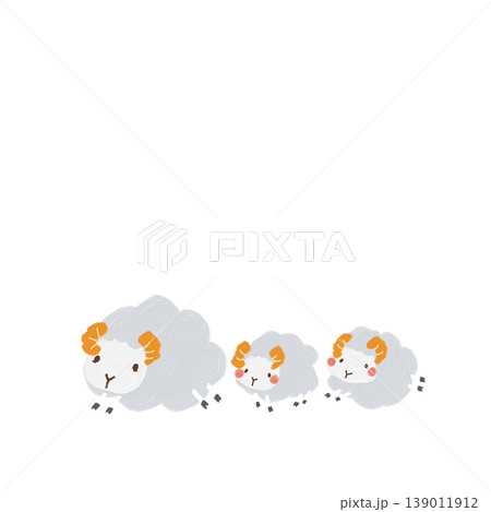 かわいい親子イラスト グレーのヒツジ3頭セット 手描き 背景透過 かわいい親子イラスト グレーのヒツジ3頭セット 手描き 背景透過 139011912