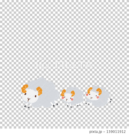 かわいい親子イラスト グレーのヒツジ3頭セット 手描き 背景透過 かわいい親子イラスト グレーのヒツジ3頭セット 手描き 背景透過 139011912