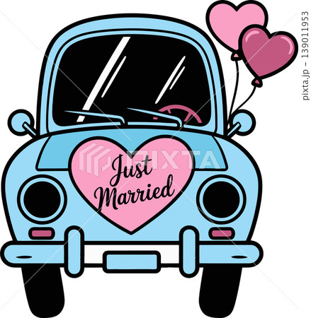 Just married wedding car with heart balloons illustration Just married wedding car with heart balloons illustration 139011953