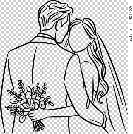Wedding Couple in Line Art Illustration 139012026