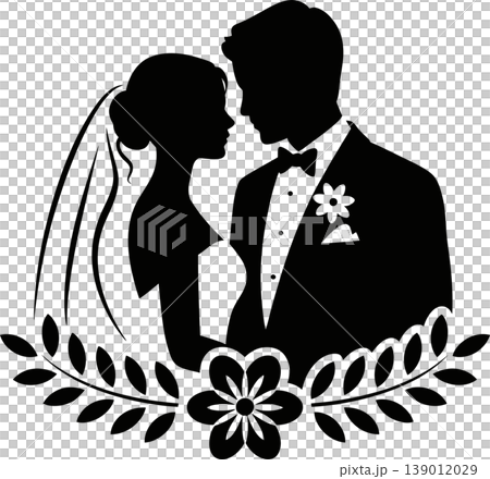 Wedding Couple Silhouette with Floral Design Illustration Wedding Couple Silhouette with Floral Design Illustration 139012029