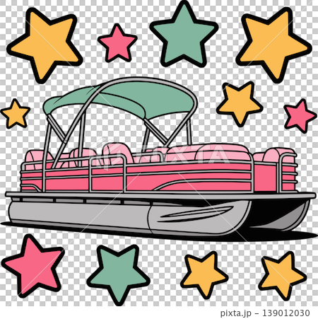 Pontoon Boat with Stars Cartoon Illustration 139012030