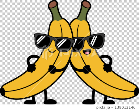 Cool Cartoon Bananas with Sunglasses Illustration Cool Cartoon Bananas with Sunglasses Illustration 139012146