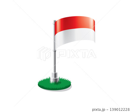 Indonesian flag on a flagpole mounted on the grass 139012228
