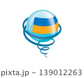 Stylish international icon showcasing Ukrainian flag within reflective globe design 139012263