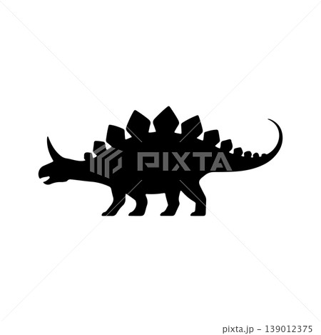 Stegosaurus silhouette in black showcasing its distinctive plates and tail at twilight 139012375
