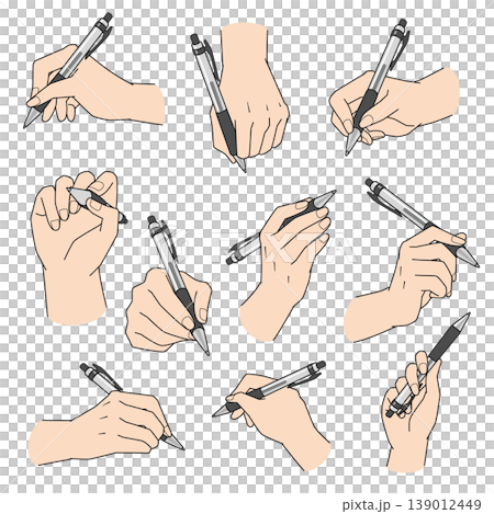 10 patterns of the right hand holding a ballpoint pen 10 patterns of the right hand holding a ballpoint pen 139012449