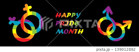Happy Pride month poster background vector set. LGBTQ community symbol with rainbow, pride flag, heart. Design for celebration, bisexual, transgender, gender equality, rights, ads. 139012892