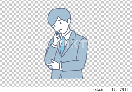 A simple illustration of a businessman with a troubled expression deep in thought. 139012911