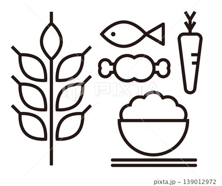 米・飼料・栄養・食料自給率・栄養・サプライチェーン、食料供給とフードドライブを表す線画アイコン 139012972