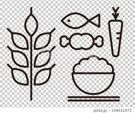 米・飼料・栄養・食料自給率・栄養・サプライチェーン、食料供給とフードドライブを表す線画アイコン 139012972