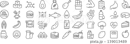 ベクターでモノクロの栄養に関する線画アイコンセット 139013489