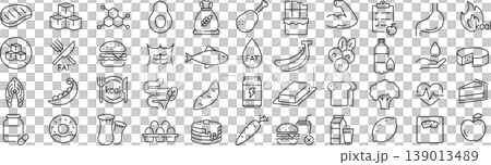 ベクターでモノクロの栄養に関する線画アイコンセット 139013489