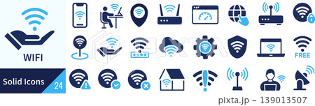 ベクターのWi-Fiに関するシルエットアイコンセット 139013507