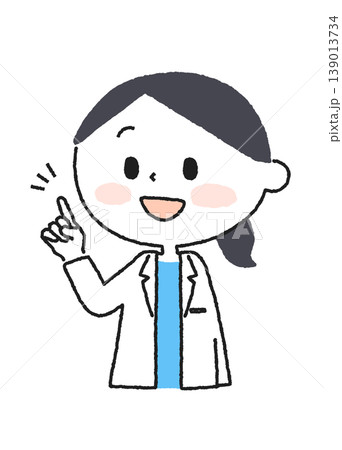 指をさしてポイントを説明する白衣の女性のイラスト 指をさしてポイントを説明する白衣の女性のイラスト 139013734