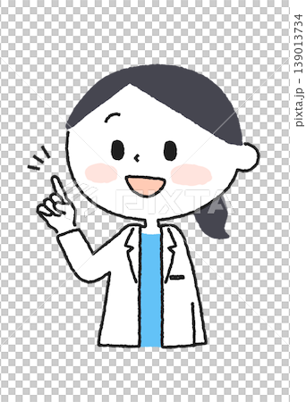 指をさしてポイントを説明する白衣の女性のイラスト 指をさしてポイントを説明する白衣の女性のイラスト 139013734