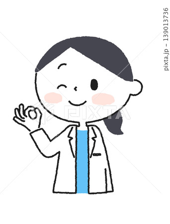 OKサインを出してウインクする白衣の女性のイラスト OKサインを出してウインクする白衣の女性のイラスト 139013736