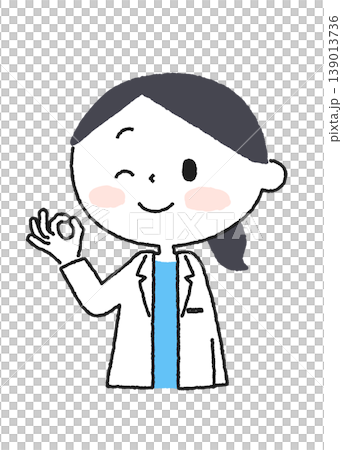 OKサインを出してウインクする白衣の女性のイラスト OKサインを出してウインクする白衣の女性のイラスト 139013736