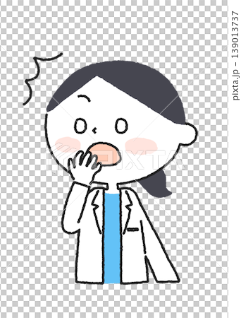 口元に手を当てて驚く白衣の女性のイラスト 口元に手を当てて驚く白衣の女性のイラスト 139013737