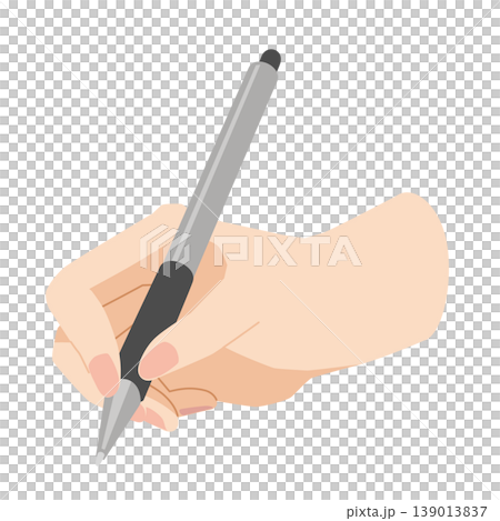 An illustration of a right hand holding a pen tablet for drawing. 139013837