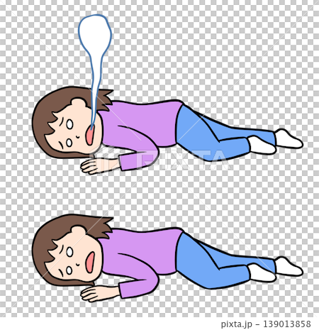 一組插圖，描繪了一個面朝下躺著、雙眼翻白的女人，以及另一個靈魂似乎已從嘴裡流出的女人。 139013858