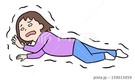 倒れ込みながらもフラフラと必死に立ち上がろうとするコミカルな女性のイラスト 倒れ込みながらもフラフラと必死に立ち上がろうとするコミカルな女性のイラスト 139013859