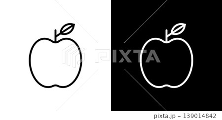 りんごのラインアイコン。白い線と黒い線のモノクロベクターイラストセット 139014842