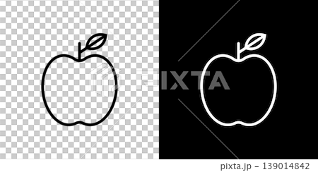 りんごのラインアイコン。白い線と黒い線のモノクロベクターイラストセット 139014842