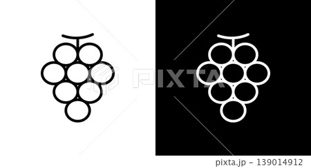 ぶどうのラインアイコン。白い線と黒い線のモノクロベクターイラストセット 139014912