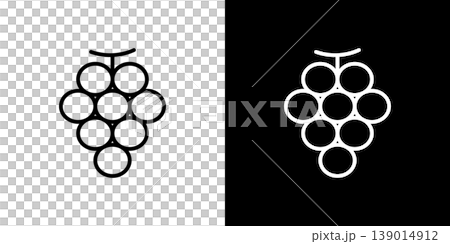 ぶどうのラインアイコン。白い線と黒い線のモノクロベクターイラストセット 139014912